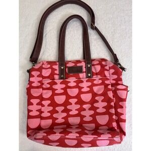 Maika Red Pink Canvas Tote Bag Crossbody Geometric Print Recycled Cotton